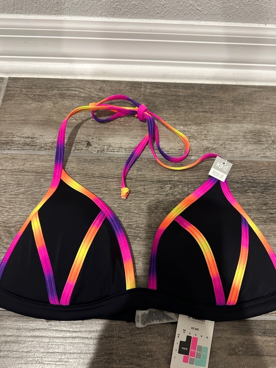 PINK Victoria's Secret Other - PINK Victoria's Secret Black Triangle Bikini Top with Neon Rainbow Trim